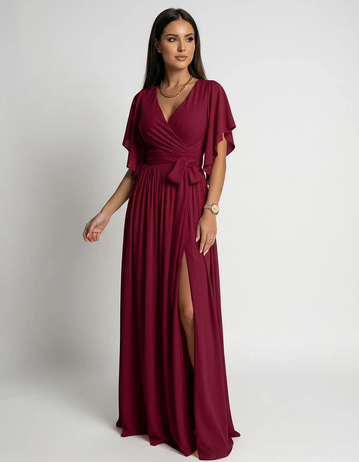 Khaki,red,blue,black Satin Mermaid V-Neck Spaghetti Strap Maxi Dress | Gala Nights, Party Nights & Weddings, front view | Ram | SKU: SMD-483920174615382-RED-L,SMD-483920174615382-RED-M,SMD-483920174615382-RED-S,SMD-483920174615382-RED-XL,SMD-483920174615382-RED-XS