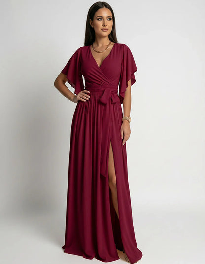 Khaki,red,blue,black Satin Mermaid V-Neck Spaghetti Strap Maxi Dress | Gala Nights, Party Nights & Weddings, front view | Ram | SKU: SMD-483920174615382-RED-L,SMD-483920174615382-RED-M,SMD-483920174615382-RED-S,SMD-483920174615382-RED-XL,SMD-483920174615382-RED-XS