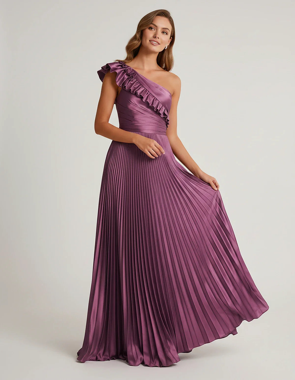 Satin Sleeveless One Shoulder A-Line Maxi Dress for Party, Cocktail, Evening, Wedding Guest, Bridesmaid & Summer Formal Event | SKU: SM-482951736104825-PLUM-L,SM-482951736104825-PLUM-M,SM-482951736104825-PLUM-S,SM-482951736104825-PLUM-XL,SM-482951736104825-PLUM-XS