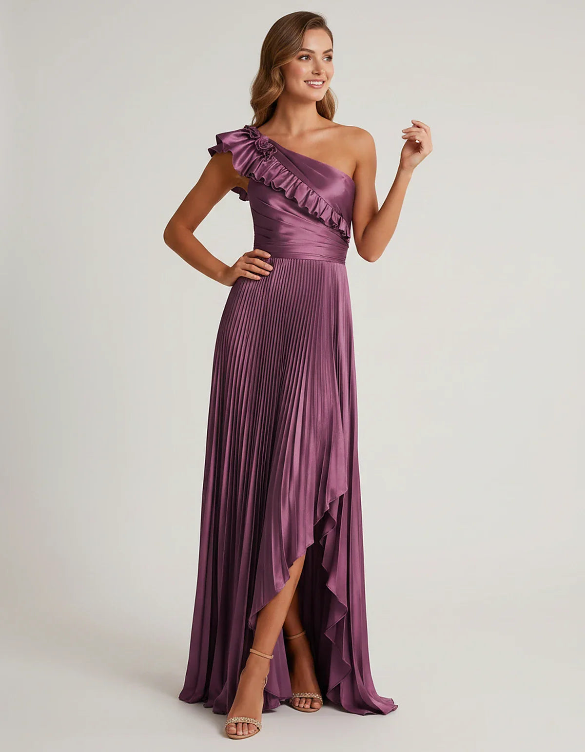 Satin Sleeveless One Shoulder A-Line Maxi Dress for Party, Cocktail, Evening, Wedding Guest, Bridesmaid & Summer Formal Event | SKU: SM-482951736104825-PLUM-L,SM-482951736104825-PLUM-M,SM-482951736104825-PLUM-S,SM-482951736104825-PLUM-XL,SM-482951736104825-PLUM-XS