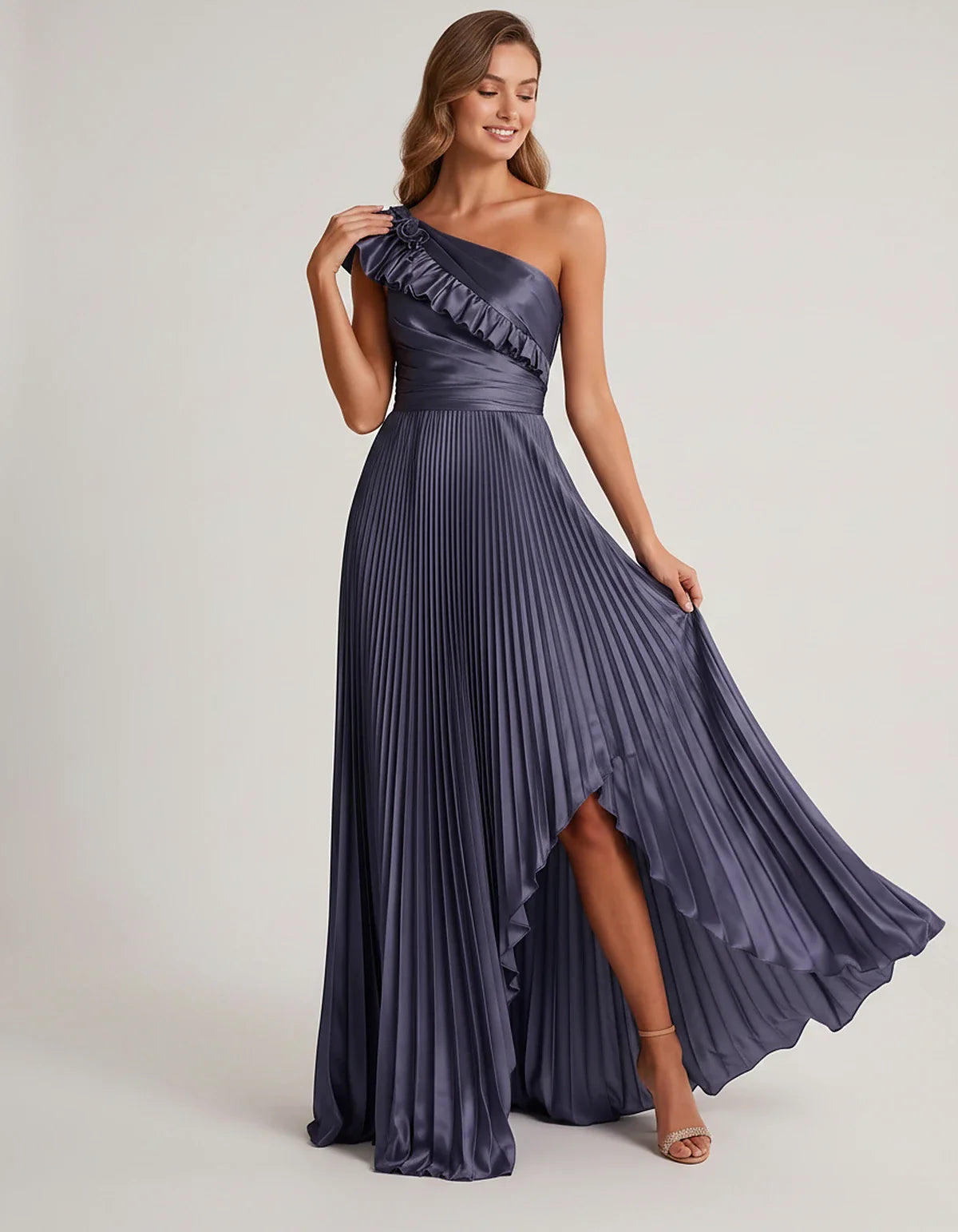 Satin Sleeveless One Shoulder A-Line Maxi Dress for Party, Cocktail, Evening, Wedding Guest, Bridesmaid & Summer Formal Event | SKU: SM-482951736104825-TEAL-L,SM-482951736104825-TEAL-M,SM-482951736104825-TEAL-S,SM-482951736104825-TEAL-XL,SM-482951736104825-TEAL-XS