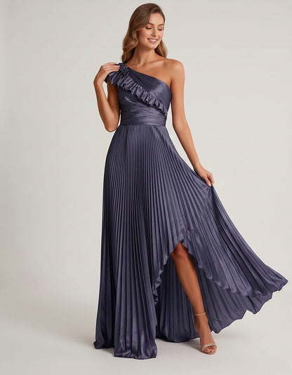 Satin Sleeveless One Shoulder A-Line Maxi Dress for Party, Cocktail, Evening, Wedding Guest, Bridesmaid & Summer Formal Event | SKU: SM-482951736104825-TEAL-L,SM-482951736104825-TEAL-M,SM-482951736104825-TEAL-S,SM-482951736104825-TEAL-XL,SM-482951736104825-TEAL-XS