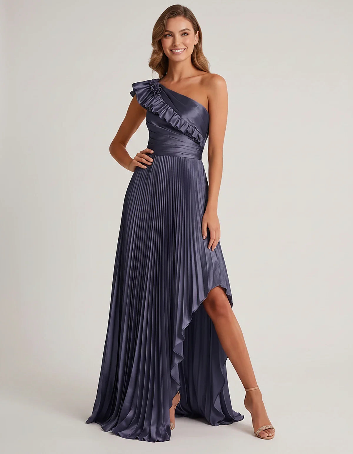 Satin Sleeveless One Shoulder A-Line Maxi Dress for Party, Cocktail, Evening, Wedding Guest, Bridesmaid & Summer Formal Event | SKU: SM-482951736104825-TEAL-L,SM-482951736104825-TEAL-M,SM-482951736104825-TEAL-S,SM-482951736104825-TEAL-XL,SM-482951736104825-TEAL-XS