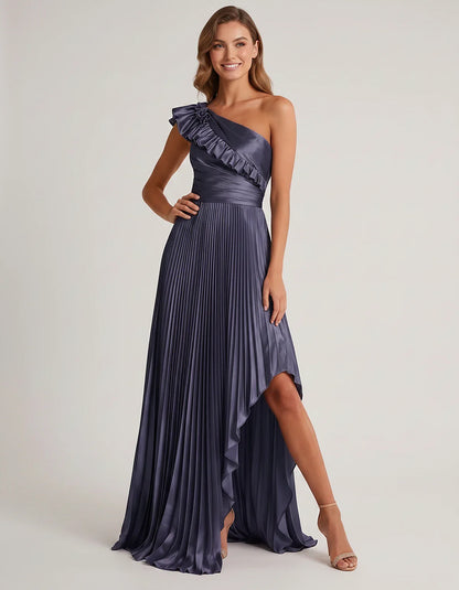 Satin Sleeveless One Shoulder A-Line Maxi Dress for Party, Cocktail, Evening, Wedding Guest, Bridesmaid & Summer Formal Event | SKU: SM-482951736104825-TEAL-L,SM-482951736104825-TEAL-M,SM-482951736104825-TEAL-S,SM-482951736104825-TEAL-XL,SM-482951736104825-TEAL-XS