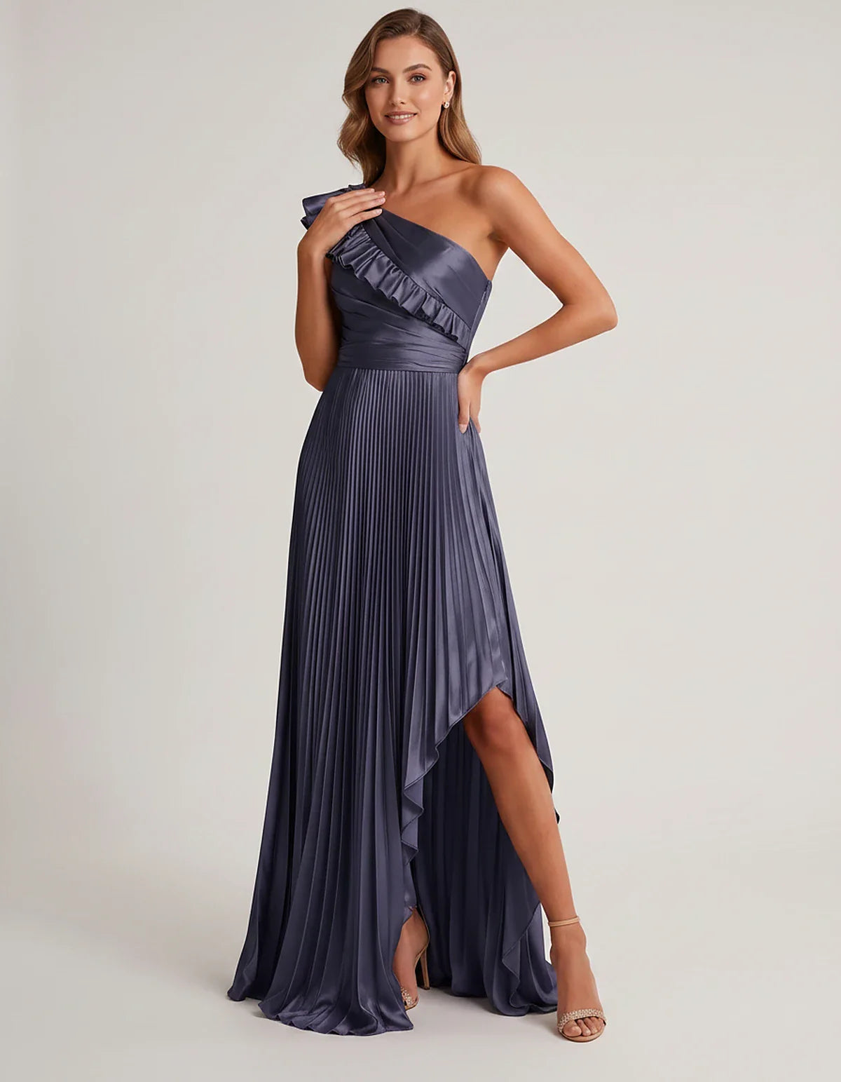 Satin Sleeveless One Shoulder A-Line Maxi Dress for Party, Cocktail, Evening, Wedding Guest, Bridesmaid & Summer Formal Event | SKU: SM-482951736104825-NAVY-L,SM-482951736104825-NAVY-M,SM-482951736104825-NAVY-S,SM-482951736104825-NAVY-XL,SM-482951736104825-NAVY-XS