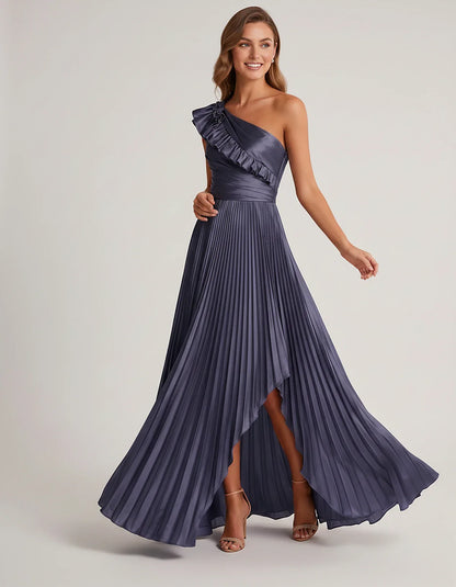 Satin Sleeveless One Shoulder A-Line Maxi Dress for Party, Cocktail, Evening, Wedding Guest, Bridesmaid & Summer Formal Event | SKU: SM-482951736104825-NAVY-L,SM-482951736104825-NAVY-M,SM-482951736104825-NAVY-S,SM-482951736104825-NAVY-XL,SM-482951736104825-NAVY-XS