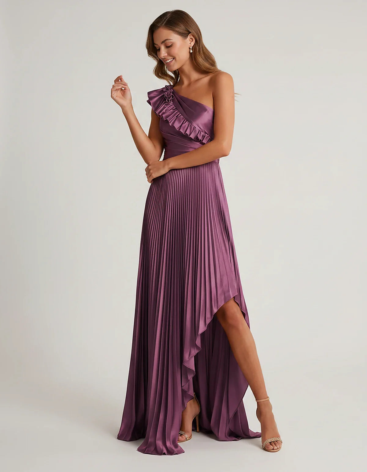 Satin Sleeveless One Shoulder A-Line Maxi Dress for Party, Cocktail, Evening, Wedding Guest, Bridesmaid & Summer Formal Event | SKU: SM-482951736104825-PLUM-L,SM-482951736104825-PLUM-M,SM-482951736104825-PLUM-S,SM-482951736104825-PLUM-XL,SM-482951736104825-PLUM-XS