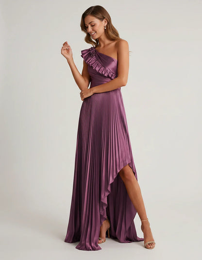 Satin Sleeveless One Shoulder A-Line Maxi Dress for Party, Cocktail, Evening, Wedding Guest, Bridesmaid & Summer Formal Event | SKU: SM-482951736104825-PLUM-L,SM-482951736104825-PLUM-M,SM-482951736104825-PLUM-S,SM-482951736104825-PLUM-XL,SM-482951736104825-PLUM-XS