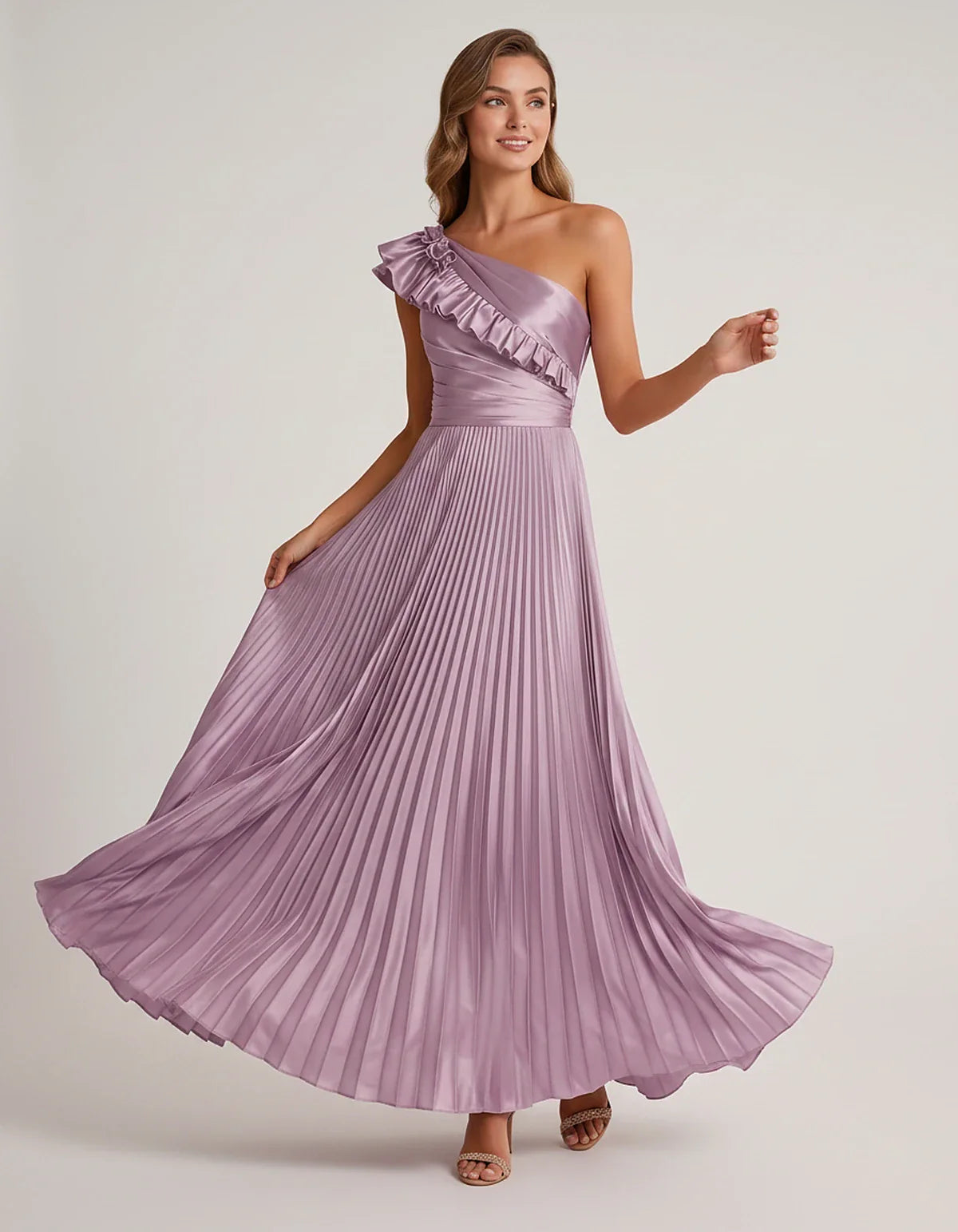 Satin Sleeveless One Shoulder A-Line Maxi Dress for Party, Cocktail, Evening, Wedding Guest, Bridesmaid & Summer Formal Event | SKU: SM-482951736104825-LILAC-L,SM-482951736104825-LILAC-M,SM-482951736104825-LILAC-S,SM-482951736104825-LILAC-XL,SM-482951736104825-LILAC-XS