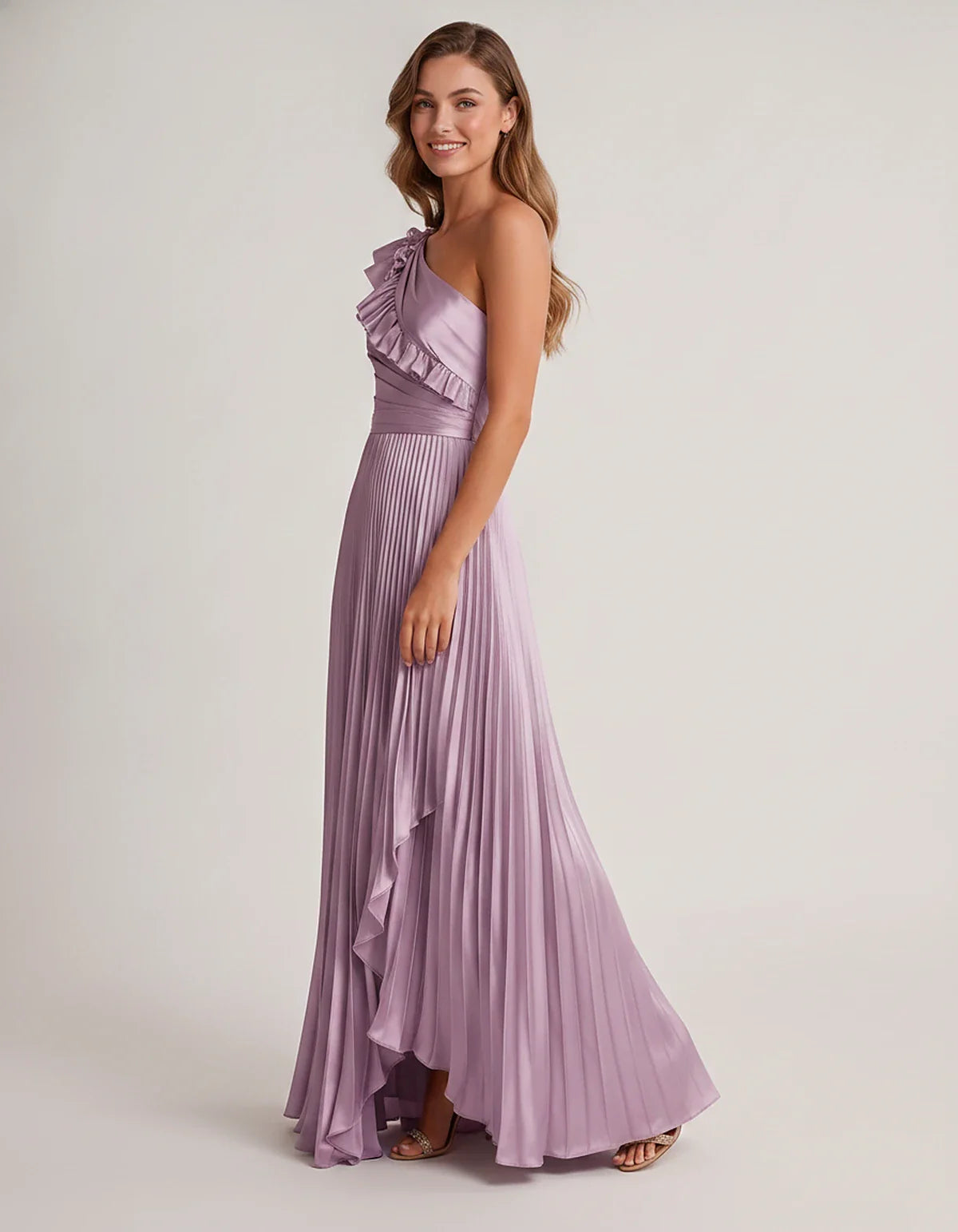 Satin Sleeveless One Shoulder A-Line Maxi Dress for Party, Cocktail, Evening, Wedding Guest, Bridesmaid & Summer Formal Event | SKU: SM-482951736104825-LILAC-L,SM-482951736104825-LILAC-M,SM-482951736104825-LILAC-S,SM-482951736104825-LILAC-XL,SM-482951736104825-LILAC-XS