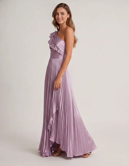 Satin Sleeveless One Shoulder A-Line Maxi Dress for Party, Cocktail, Evening, Wedding Guest, Bridesmaid & Summer Formal Event | SKU: SM-482951736104825-LILAC-L,SM-482951736104825-LILAC-M,SM-482951736104825-LILAC-S,SM-482951736104825-LILAC-XL,SM-482951736104825-LILAC-XS