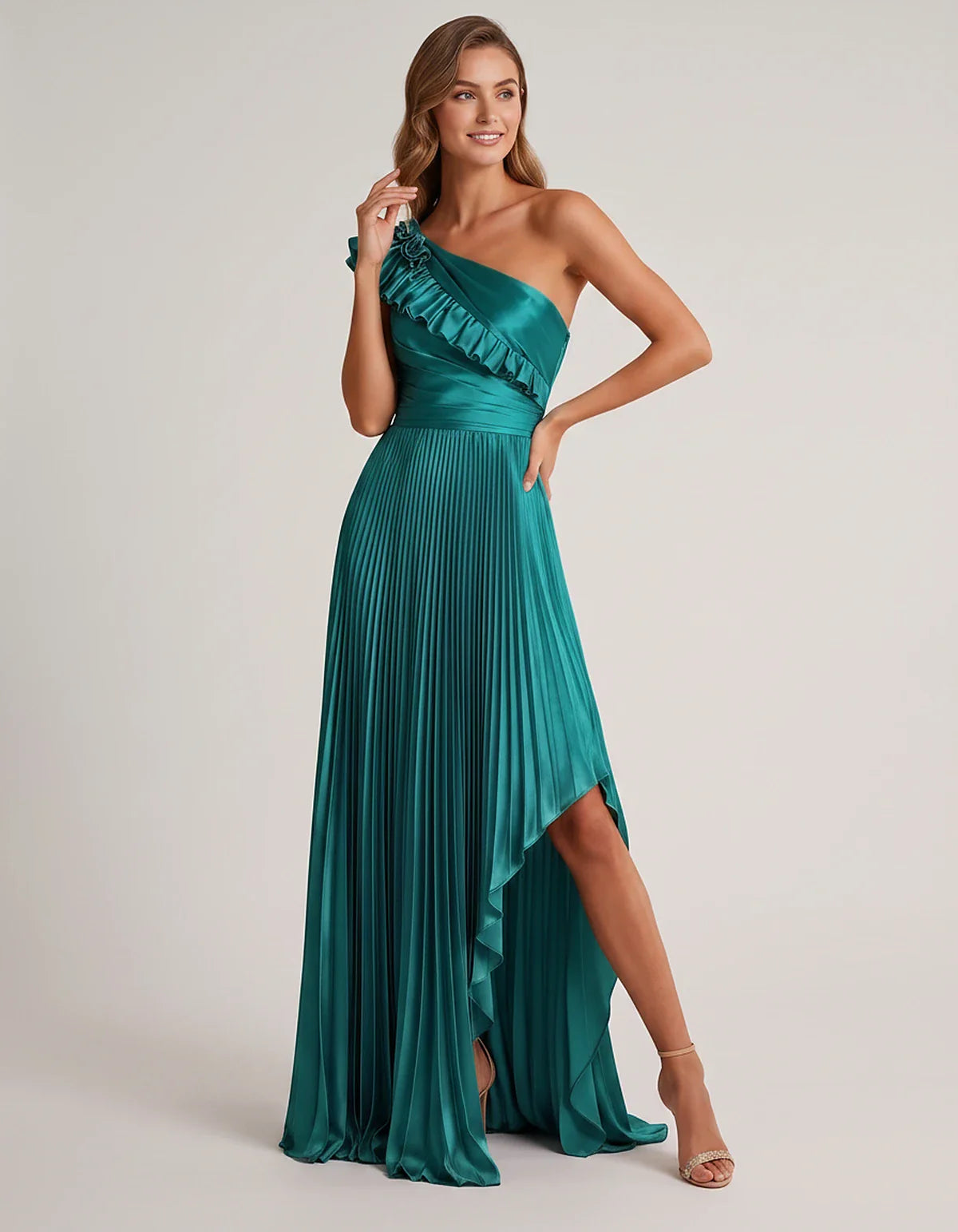 Satin Sleeveless One Shoulder A-Line Maxi Dress for Party, Cocktail, Evening, Wedding Guest, Bridesmaid & Summer Formal Event | SKU: SM-482951736104825-AQUA-L,SM-482951736104825-AQUA-M,SM-482951736104825-AQUA-S,SM-482951736104825-AQUA-XL,SM-482951736104825-AQUA-XS