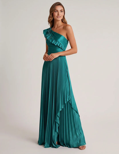 Satin Sleeveless One Shoulder A-Line Maxi Dress for Party, Cocktail, Evening, Wedding Guest, Bridesmaid & Summer Formal Event | SKU: SM-482951736104825-AQUA-L,SM-482951736104825-AQUA-M,SM-482951736104825-AQUA-S,SM-482951736104825-AQUA-XL,SM-482951736104825-AQUA-XS