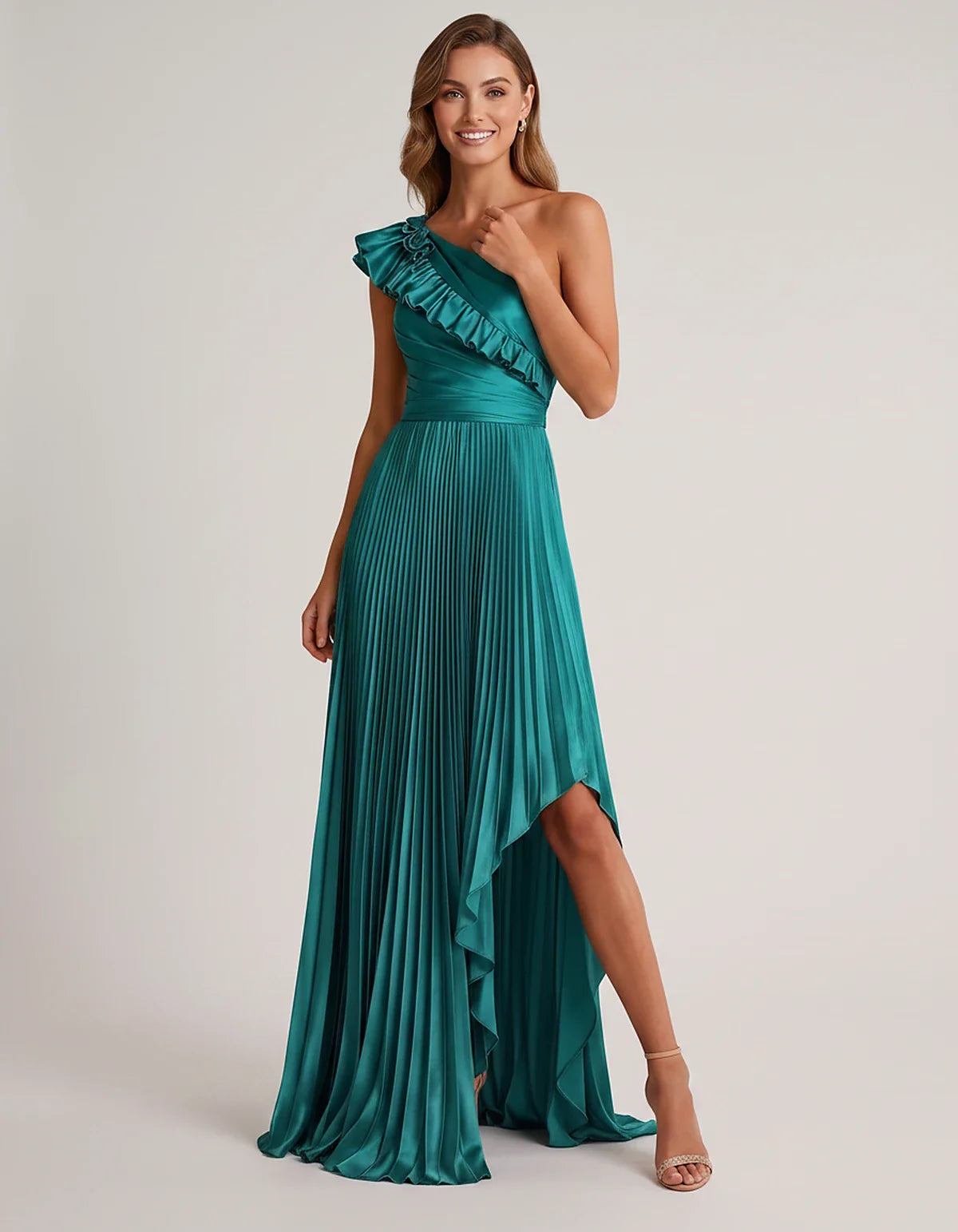 Satin Sleeveless One Shoulder A-Line Maxi Dress for Party, Cocktail, Evening, Wedding Guest, Bridesmaid & Summer Formal Event | SKU: SM-482951736104825-AQUA-L,SM-482951736104825-AQUA-M,SM-482951736104825-AQUA-S,SM-482951736104825-AQUA-XL,SM-482951736104825-AQUA-XS