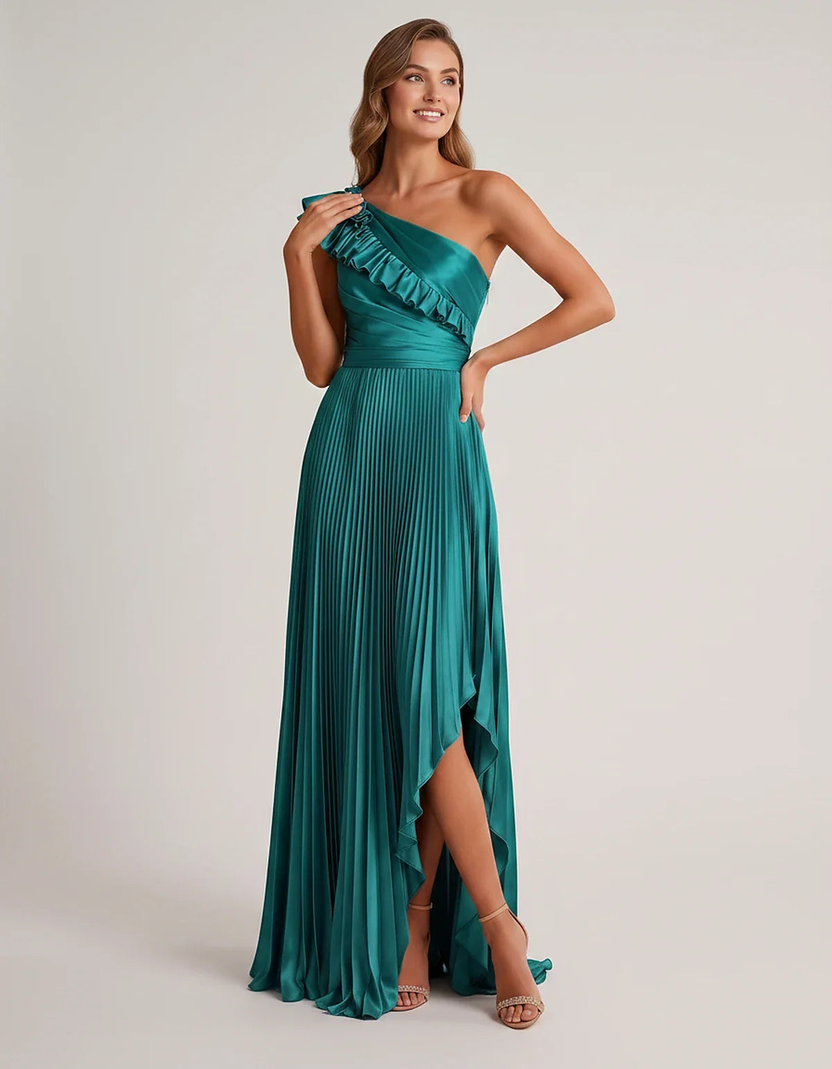 Satin Sleeveless One Shoulder A-Line Maxi Dress for Party, Cocktail, Evening, Wedding Guest, Bridesmaid & Summer Formal Event | SKU: SM-482951736104825-AQUA-L,SM-482951736104825-AQUA-M,SM-482951736104825-AQUA-S,SM-482951736104825-AQUA-XL,SM-482951736104825-AQUA-XS
