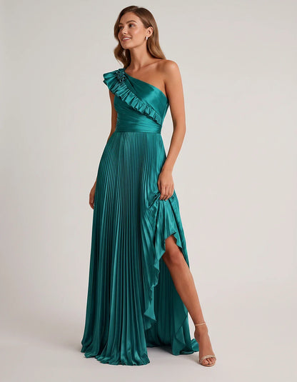 Satin Sleeveless One Shoulder A-Line Maxi Dress for Party, Cocktail, Evening, Wedding Guest, Bridesmaid & Summer Formal Event | SKU: SM-482951736104825-AQUA-L,SM-482951736104825-AQUA-M,SM-482951736104825-AQUA-S,SM-482951736104825-AQUA-XL,SM-482951736104825-AQUA-XS