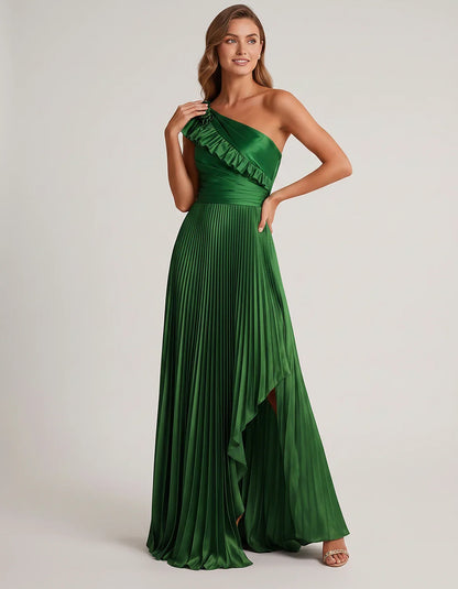 Satin Sleeveless One Shoulder A-Line Maxi Dress for Party, Cocktail, Evening, Wedding Guest, Bridesmaid & Summer Formal Event | SKU: SM-482951736104825-GREEN-L,SM-482951736104825-GREEN-M,SM-482951736104825-GREEN-S,SM-482951736104825-GREEN-XL,SM-482951736104825-GREEN-XS