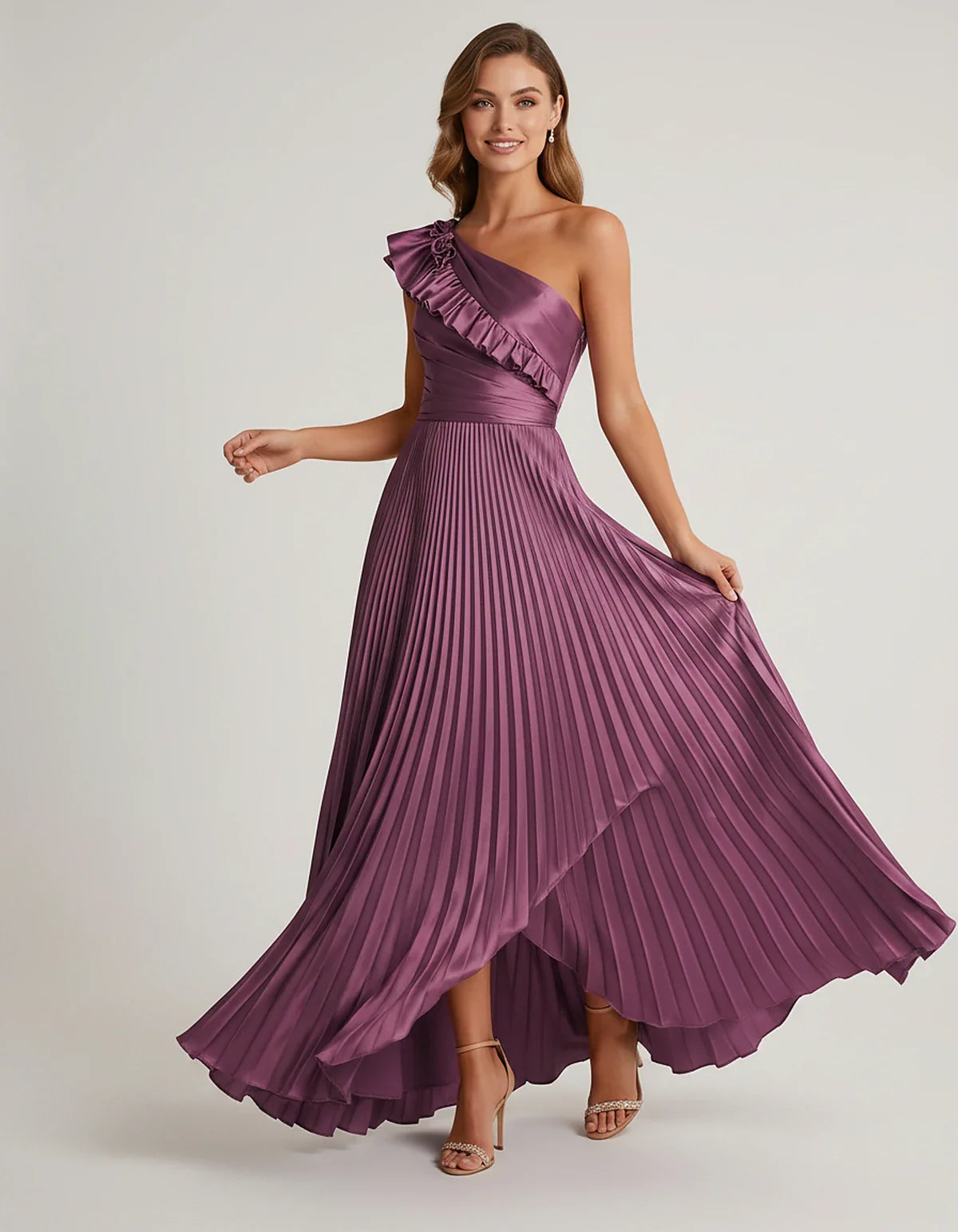 Satin Sleeveless One Shoulder A-Line Maxi Dress for Party, Cocktail, Evening, Wedding Guest, Bridesmaid & Summer Formal Event | SKU: SM-482951736104825-PLUM-L,SM-482951736104825-PLUM-M,SM-482951736104825-PLUM-S,SM-482951736104825-PLUM-XL,SM-482951736104825-PLUM-XS