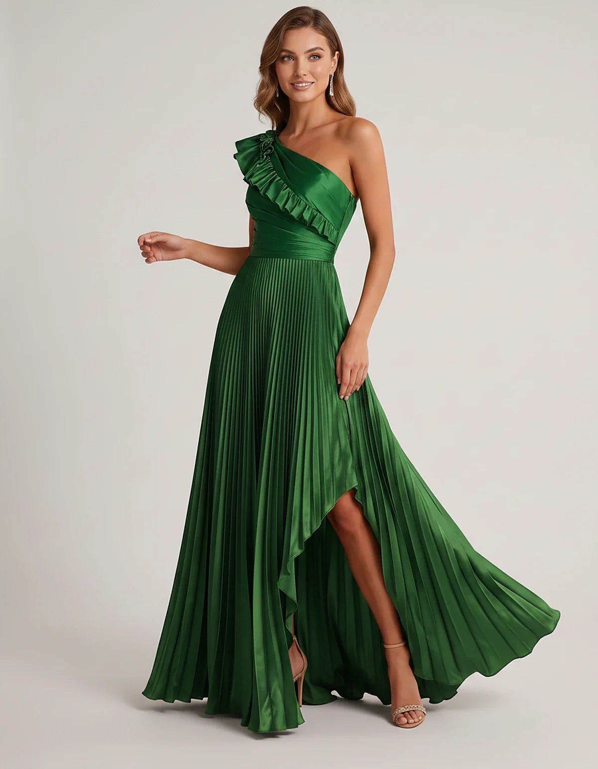 Satin Sleeveless One Shoulder A-Line Maxi Dress for Party, Cocktail, Evening, Wedding Guest, Bridesmaid & Summer Formal Event | SKU: SM-482951736104825-GREEN-L,SM-482951736104825-GREEN-M,SM-482951736104825-GREEN-S,SM-482951736104825-GREEN-XL,SM-482951736104825-GREEN-XS