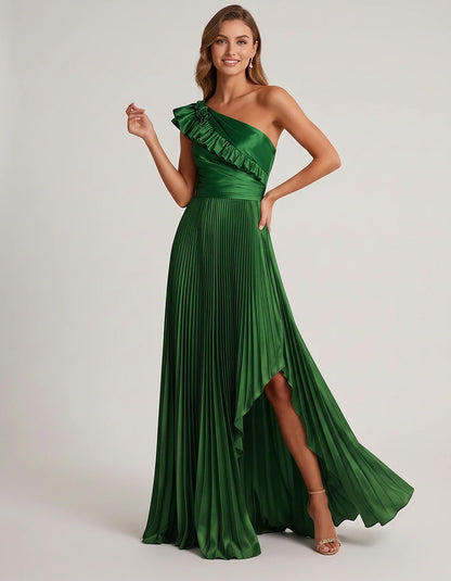Satin Sleeveless One Shoulder A-Line Maxi Dress for Party, Cocktail, Evening, Wedding Guest, Bridesmaid & Summer Formal Event | SKU: SM-482951736104825-GREEN-L,SM-482951736104825-GREEN-M,SM-482951736104825-GREEN-S,SM-482951736104825-GREEN-XL,SM-482951736104825-GREEN-XS