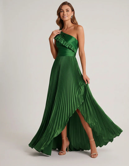 Satin Sleeveless One Shoulder A-Line Maxi Dress for Party, Cocktail, Evening, Wedding Guest, Bridesmaid & Summer Formal Event | SKU: SM-482951736104825-GREEN-L,SM-482951736104825-GREEN-M,SM-482951736104825-GREEN-S,SM-482951736104825-GREEN-XL,SM-482951736104825-GREEN-XS