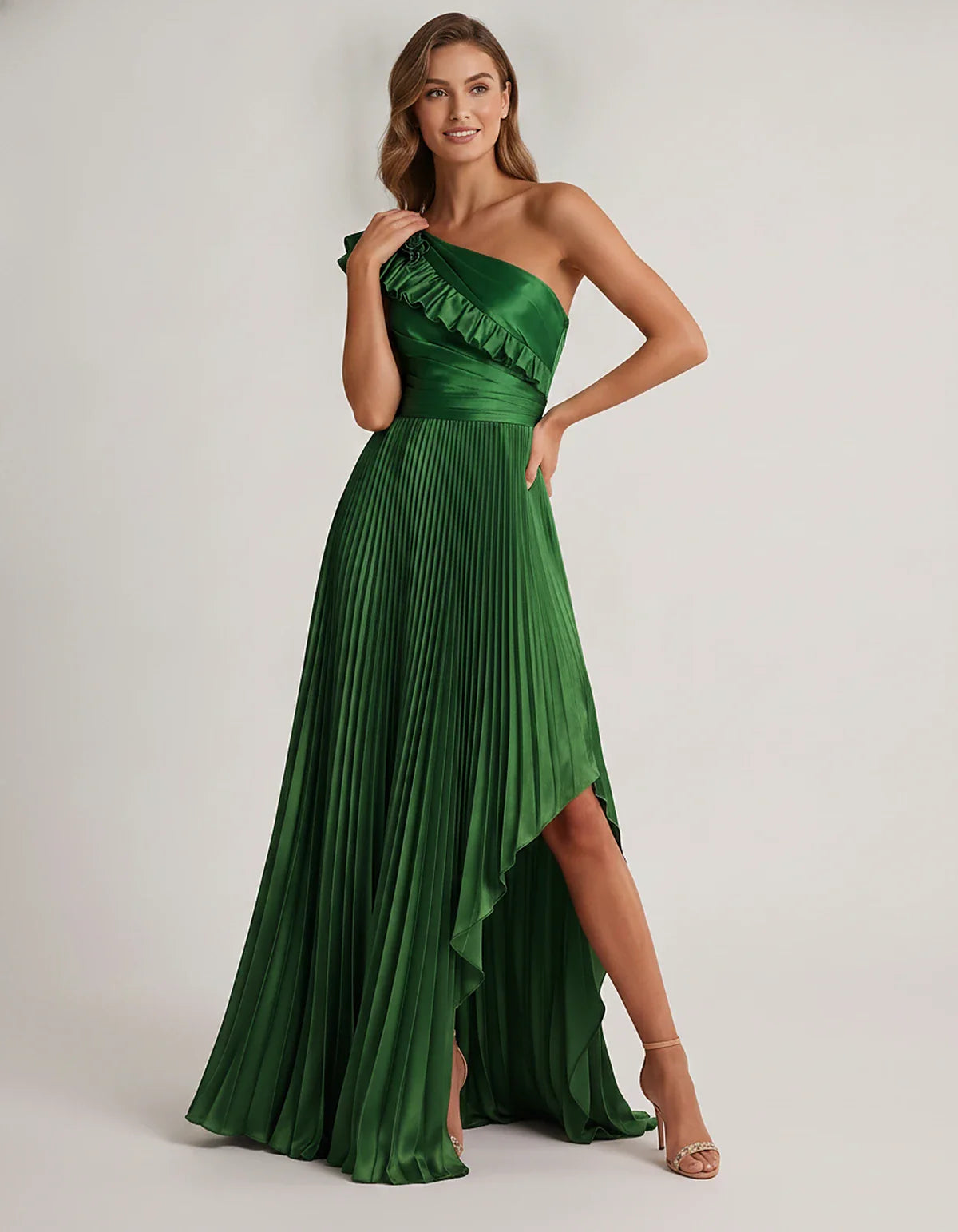 Satin Sleeveless One Shoulder A-Line Maxi Dress for Party, Cocktail, Evening, Wedding Guest, Bridesmaid & Summer Formal Event | SKU: SM-482951736104825-GREEN-L,SM-482951736104825-GREEN-M,SM-482951736104825-GREEN-S,SM-482951736104825-GREEN-XL,SM-482951736104825-GREEN-XS