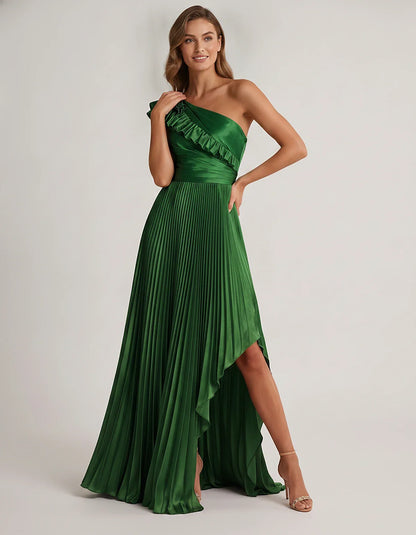 Satin Sleeveless One Shoulder A-Line Maxi Dress for Party, Cocktail, Evening, Wedding Guest, Bridesmaid & Summer Formal Event | SKU: SM-482951736104825-GREEN-L,SM-482951736104825-GREEN-M,SM-482951736104825-GREEN-S,SM-482951736104825-GREEN-XL,SM-482951736104825-GREEN-XS