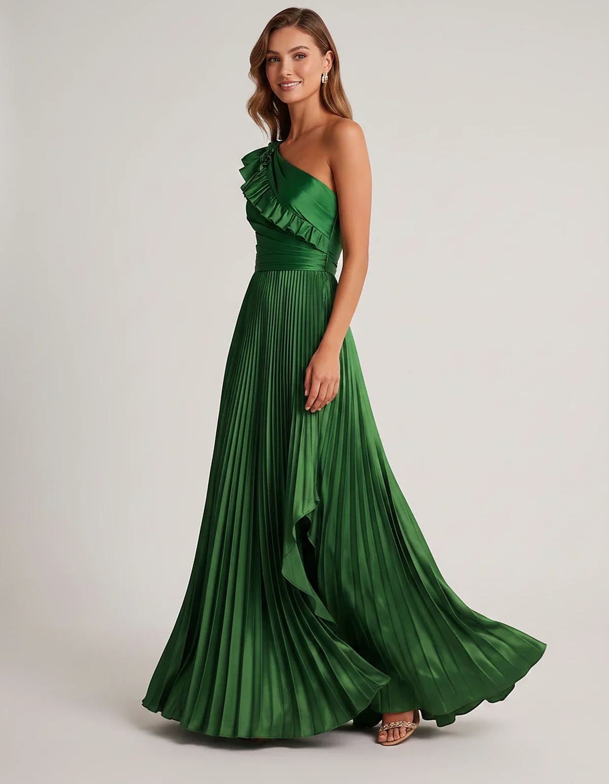 Satin Sleeveless One Shoulder A-Line Maxi Dress for Party, Cocktail, Evening, Wedding Guest, Bridesmaid & Summer Formal Event | SKU: SM-482951736104825-GREEN-L,SM-482951736104825-GREEN-M,SM-482951736104825-GREEN-S,SM-482951736104825-GREEN-XL,SM-482951736104825-GREEN-XS