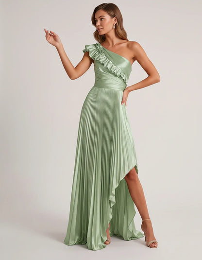 Satin Sleeveless One Shoulder A-Line Maxi Dress for Party, Cocktail, Evening, Wedding Guest, Bridesmaid & Summer Formal Event | SKU: SM-482951736104825-SAGE-L,SM-482951736104825-SAGE-M,SM-482951736104825-SAGE-S,SM-482951736104825-SAGE-XL,SM-482951736104825-SAGE-XS