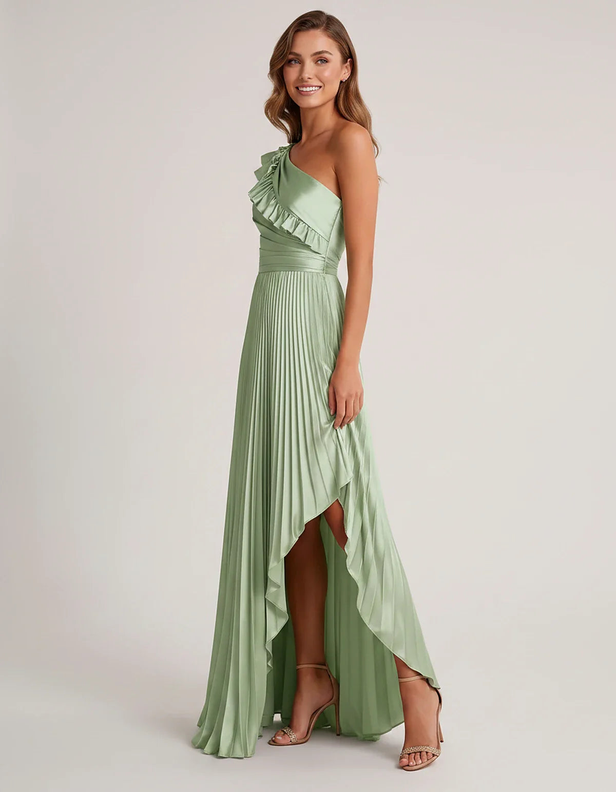 Satin Sleeveless One Shoulder A-Line Maxi Dress for Party, Cocktail, Evening, Wedding Guest, Bridesmaid & Summer Formal Event | SKU: SM-482951736104825-SAGE-L,SM-482951736104825-SAGE-M,SM-482951736104825-SAGE-S,SM-482951736104825-SAGE-XL,SM-482951736104825-SAGE-XS