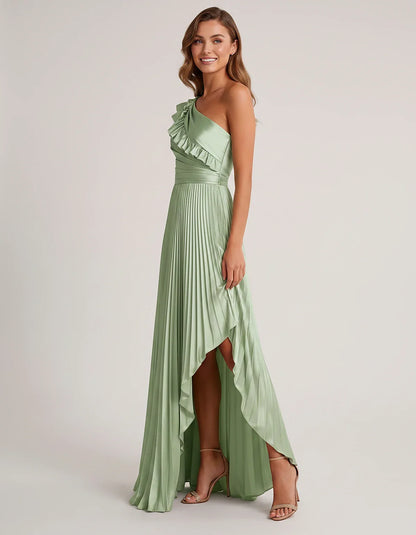 Satin Sleeveless One Shoulder A-Line Maxi Dress for Party, Cocktail, Evening, Wedding Guest, Bridesmaid & Summer Formal Event | SKU: SM-482951736104825-SAGE-L,SM-482951736104825-SAGE-M,SM-482951736104825-SAGE-S,SM-482951736104825-SAGE-XL,SM-482951736104825-SAGE-XS