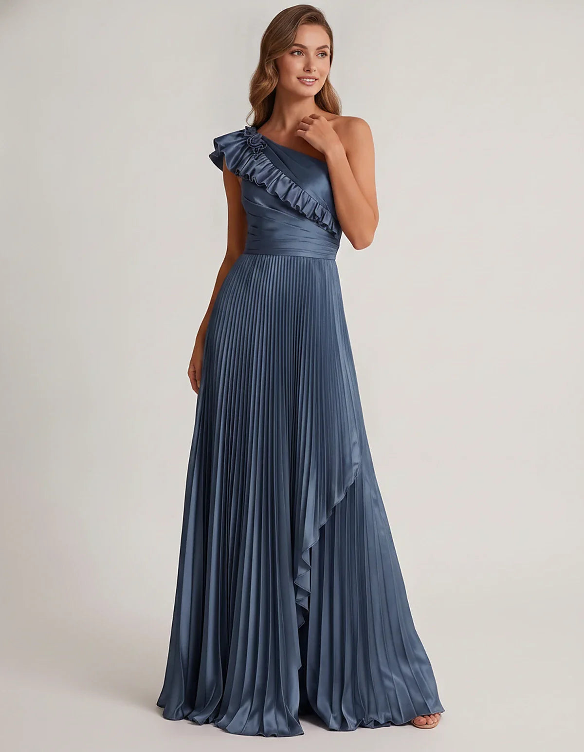 Satin Sleeveless One Shoulder A-Line Maxi Dress for Party, Cocktail, Evening, Wedding Guest, Bridesmaid & Summer Formal Event | SKU: SM-482951736104825-TEAL-L,SM-482951736104825-TEAL-M,SM-482951736104825-TEAL-S,SM-482951736104825-TEAL-XL,SM-482951736104825-TEAL-XS