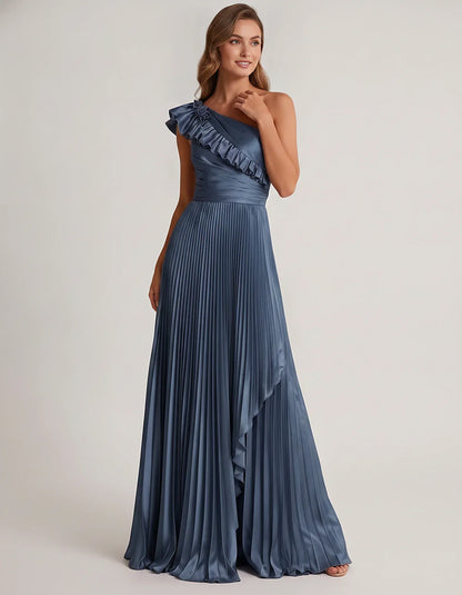 Satin Sleeveless One Shoulder A-Line Maxi Dress for Party, Cocktail, Evening, Wedding Guest, Bridesmaid & Summer Formal Event | SKU: SM-482951736104825-TEAL-L,SM-482951736104825-TEAL-M,SM-482951736104825-TEAL-S,SM-482951736104825-TEAL-XL,SM-482951736104825-TEAL-XS