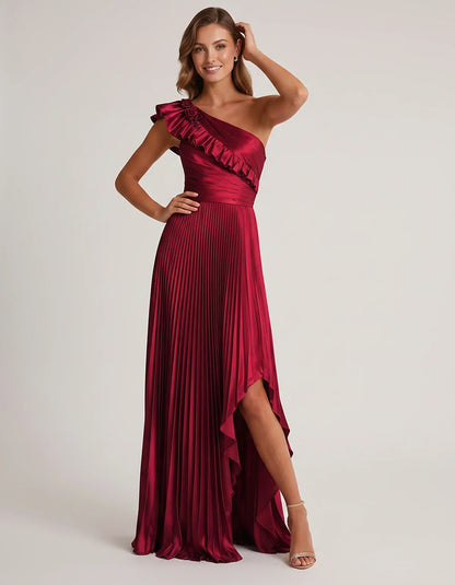 Satin Sleeveless One Shoulder A-Line Maxi Dress for Party, Cocktail, Evening, Wedding Guest, Bridesmaid & Summer Formal Event | SKU: SM-482951736104825-WINE-L,SM-482951736104825-WINE-M,SM-482951736104825-WINE-S,SM-482951736104825-WINE-XL,SM-482951736104825-WINE-XS