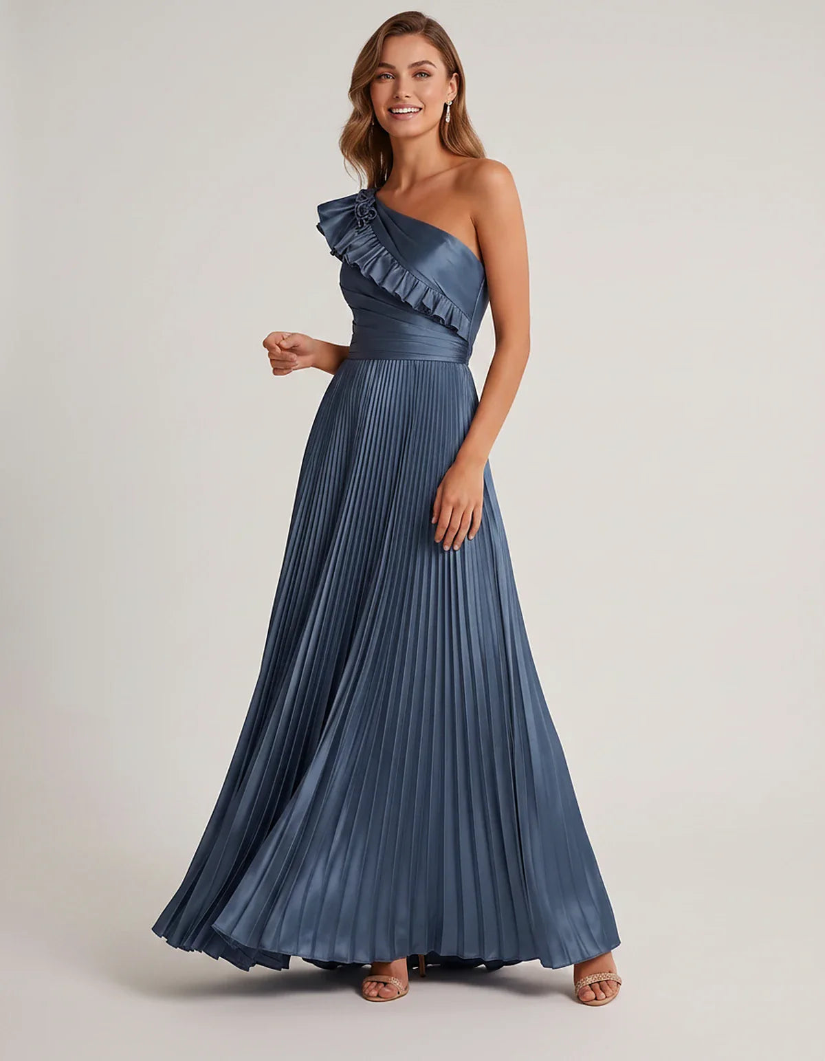 Satin Sleeveless One Shoulder A-Line Maxi Dress for Party, Cocktail, Evening, Wedding Guest, Bridesmaid & Summer Formal Event | SKU: SM-482951736104825-TEAL-L,SM-482951736104825-TEAL-M,SM-482951736104825-TEAL-S,SM-482951736104825-TEAL-XL,SM-482951736104825-TEAL-XS