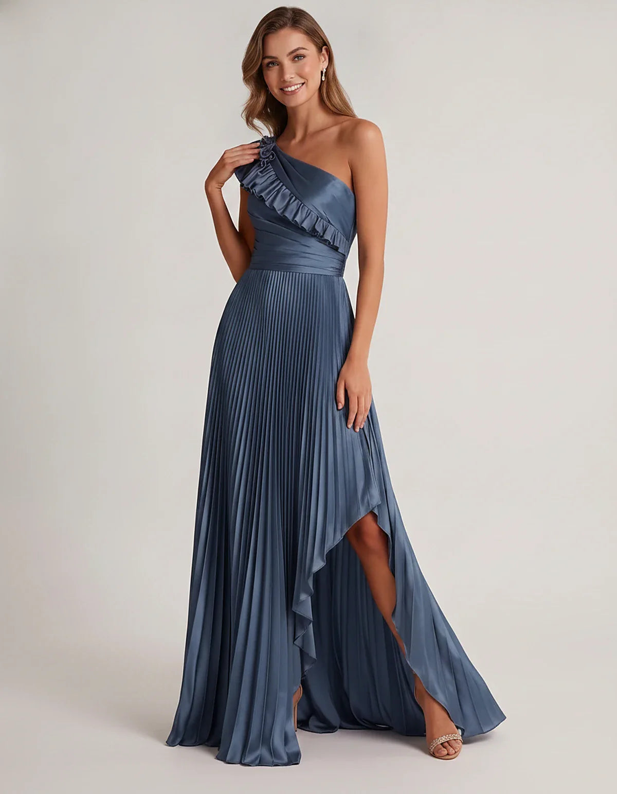 Satin Sleeveless One Shoulder A-Line Maxi Dress for Party, Cocktail, Evening, Wedding Guest, Bridesmaid & Summer Formal Event | SKU: SM-482951736104825-TEAL-L,SM-482951736104825-TEAL-M,SM-482951736104825-TEAL-S,SM-482951736104825-TEAL-XL,SM-482951736104825-TEAL-XS