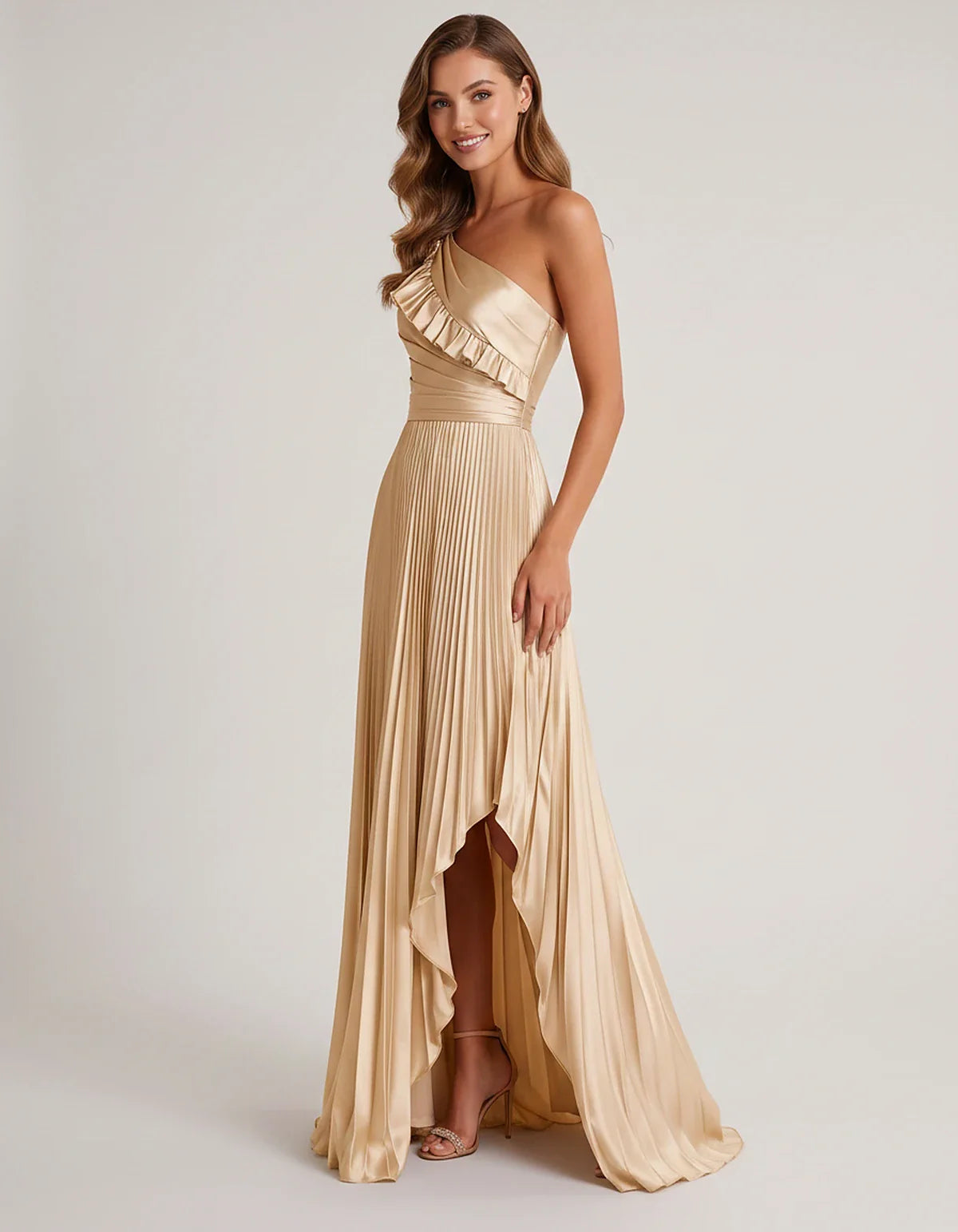 Satin Sleeveless One Shoulder A-Line Maxi Dress for Party, Cocktail, Evening, Wedding Guest, Bridesmaid & Summer Formal Event | SKU: SM-482951736104825-BEIGE-L,SM-482951736104825-BEIGE-M,SM-482951736104825-BEIGE-S,SM-482951736104825-BEIGE-XL,SM-482951736104825-BEIGE-XS