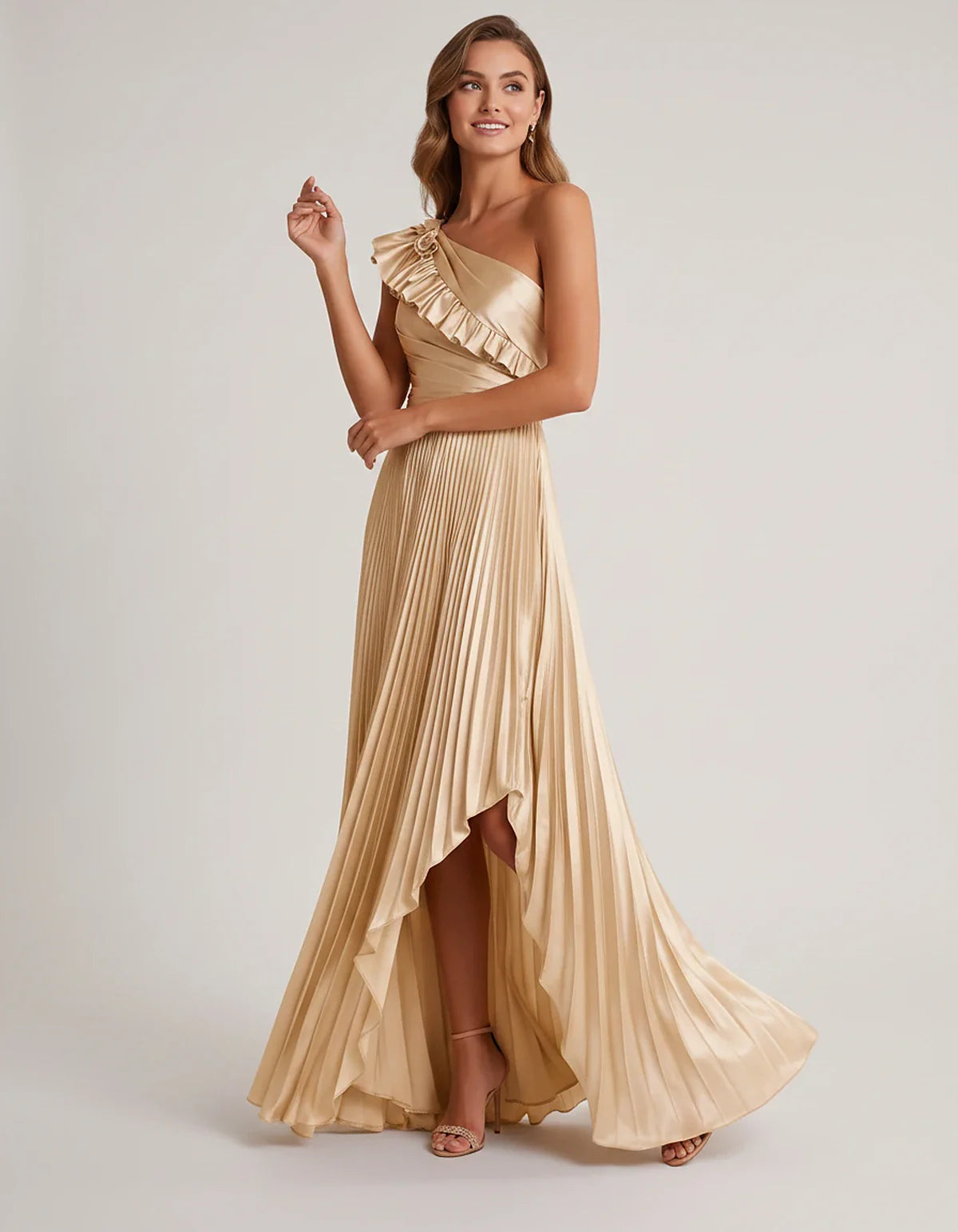 Satin Sleeveless One Shoulder A-Line Maxi Dress for Party, Cocktail, Evening, Wedding Guest, Bridesmaid & Summer Formal Event | SKU: SM-482951736104825-BEIGE-L,SM-482951736104825-BEIGE-M,SM-482951736104825-BEIGE-S,SM-482951736104825-BEIGE-XL,SM-482951736104825-BEIGE-XS