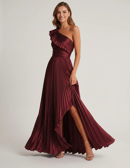 Satin Sleeveless One Shoulder A-Line Maxi Dress for Party, Cocktail, Evening, Wedding Guest, Bridesmaid & Summer Formal Event | SKU: SM-482951736104825-BURGUNDY-L,SM-482951736104825-BURGUNDY-M,SM-482951736104825-BURGUNDY-S,SM-482951736104825-BURGUNDY-XL,SM-482951736104825-BURGUNDY-XS