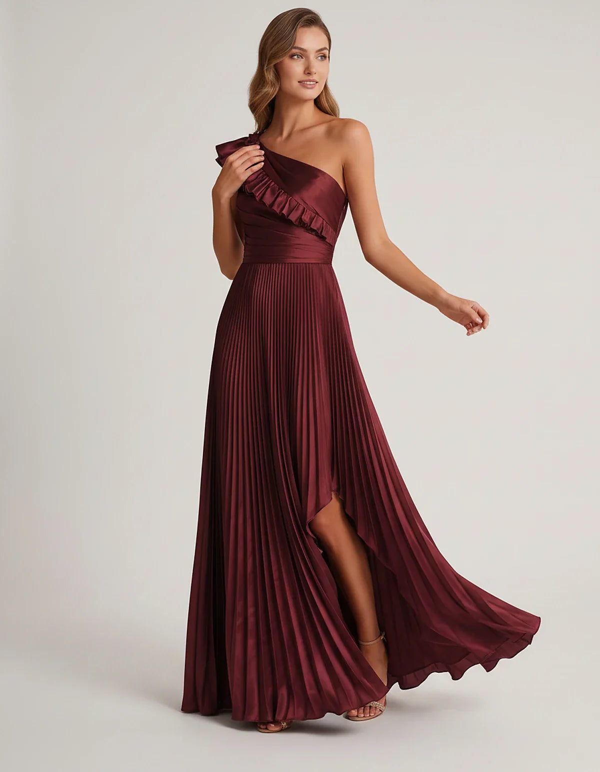 Satin Sleeveless One Shoulder A-Line Maxi Dress for Party, Cocktail, Evening, Wedding Guest, Bridesmaid & Summer Formal Event | SKU: SM-482951736104825-BURGUNDY-L,SM-482951736104825-BURGUNDY-M,SM-482951736104825-BURGUNDY-S,SM-482951736104825-BURGUNDY-XL,SM-482951736104825-BURGUNDY-XS