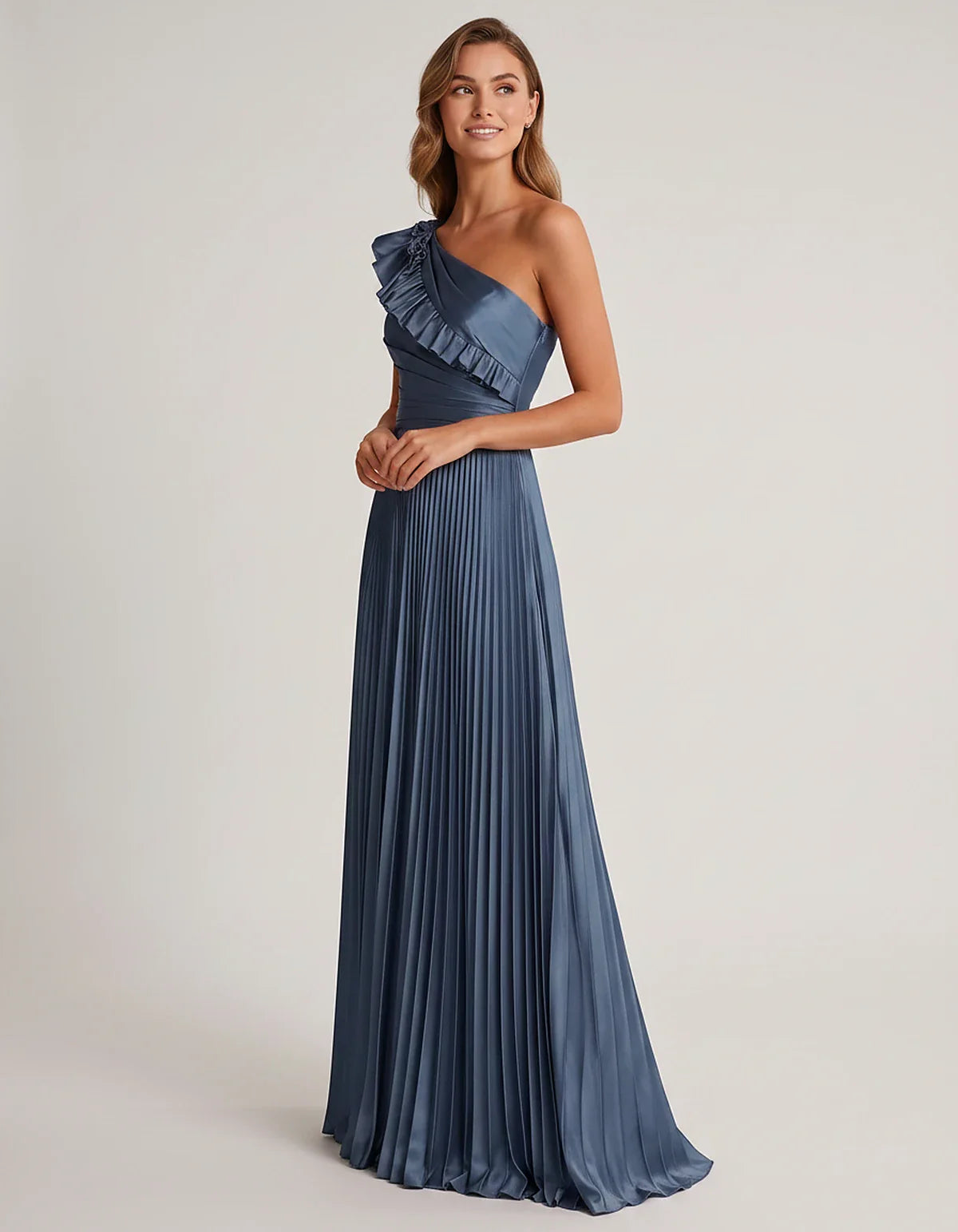 Satin Sleeveless One Shoulder A-Line Maxi Dress for Party, Cocktail, Evening, Wedding Guest, Bridesmaid & Summer Formal Event | SKU: SM-482951736104825-TEAL-L,SM-482951736104825-TEAL-M,SM-482951736104825-TEAL-S,SM-482951736104825-TEAL-XL,SM-482951736104825-TEAL-XS