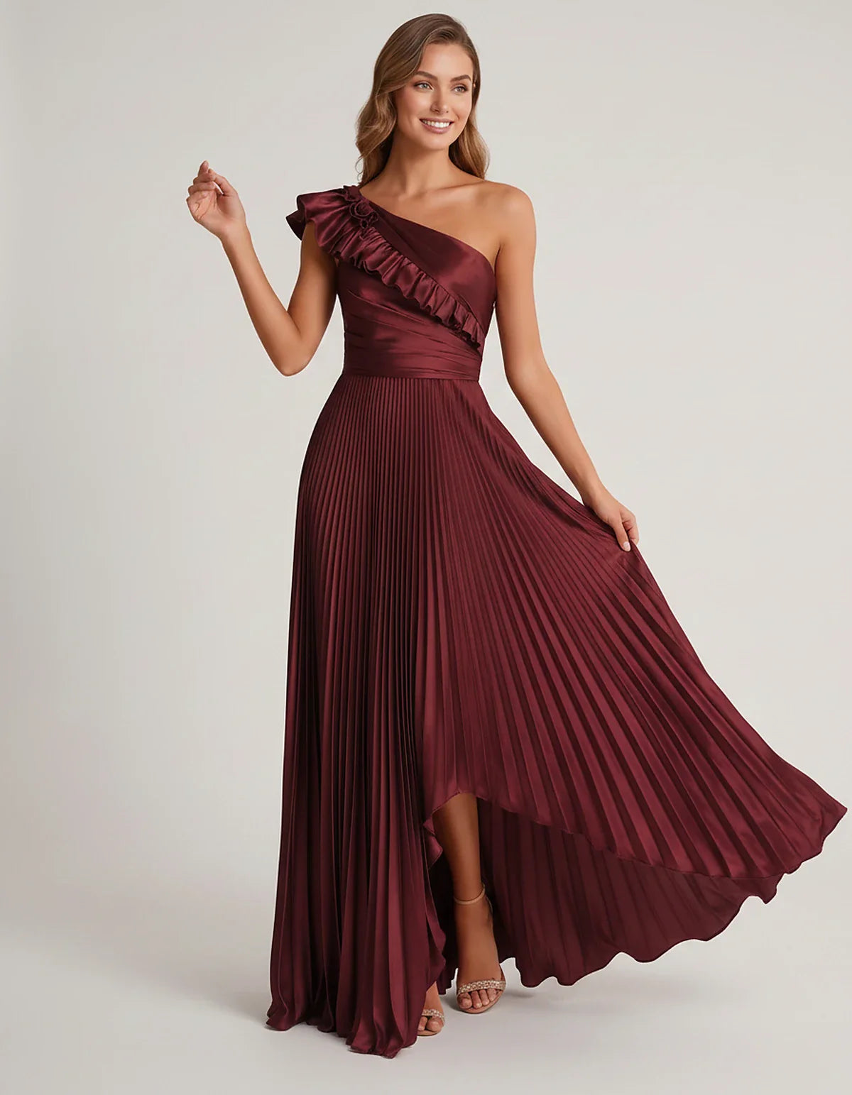 Satin Sleeveless One Shoulder A-Line Maxi Dress for Party, Cocktail, Evening, Wedding Guest, Bridesmaid & Summer Formal Event | SKU: SM-482951736104825-BURGUNDY-L,SM-482951736104825-BURGUNDY-M,SM-482951736104825-BURGUNDY-S,SM-482951736104825-BURGUNDY-XL,SM-482951736104825-BURGUNDY-XS