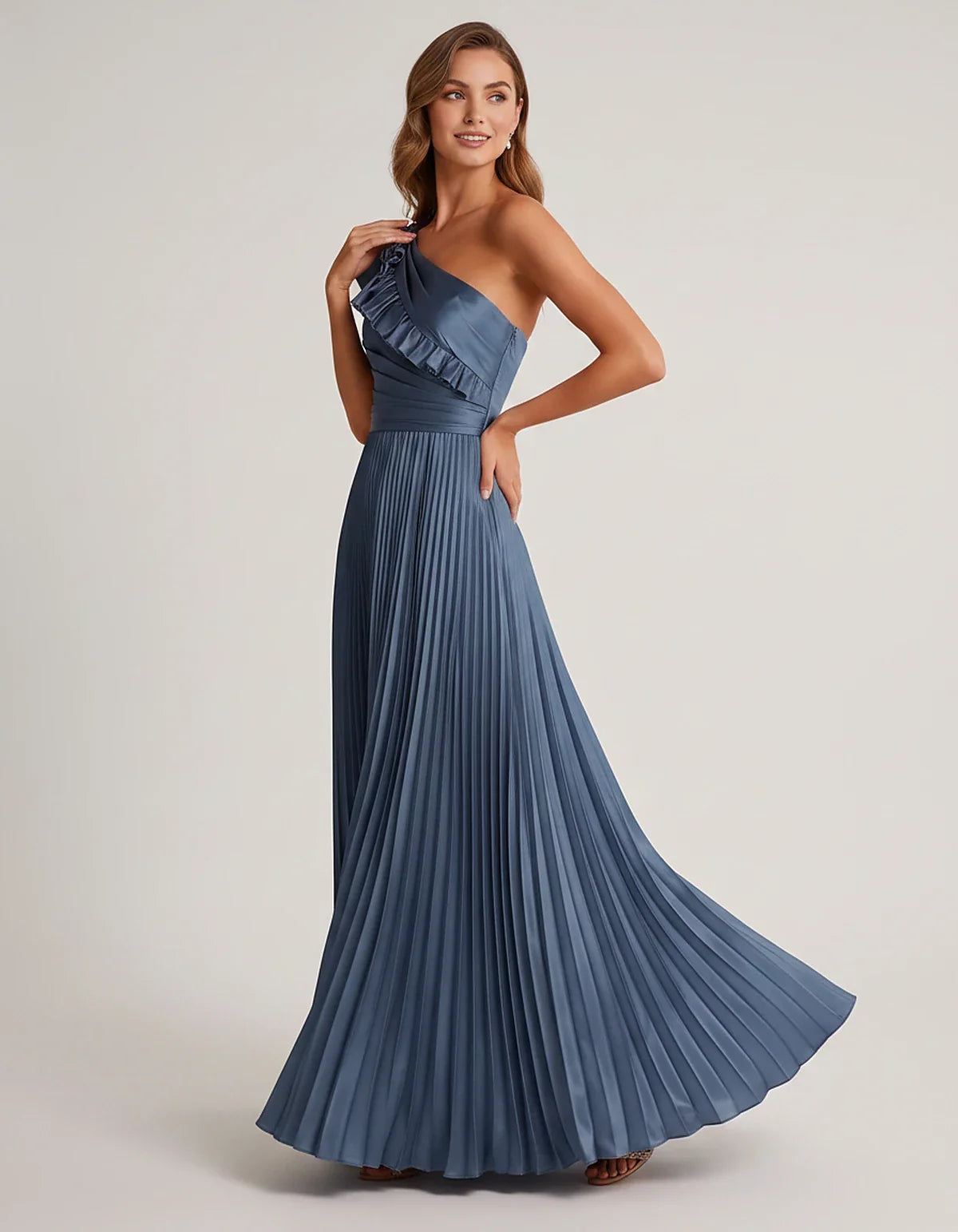 Satin Sleeveless One Shoulder A-Line Maxi Dress for Party, Cocktail, Evening, Wedding Guest, Bridesmaid & Summer Formal Event | SKU: SM-482951736104825-TEAL-L,SM-482951736104825-TEAL-M,SM-482951736104825-TEAL-S,SM-482951736104825-TEAL-XL,SM-482951736104825-TEAL-XS