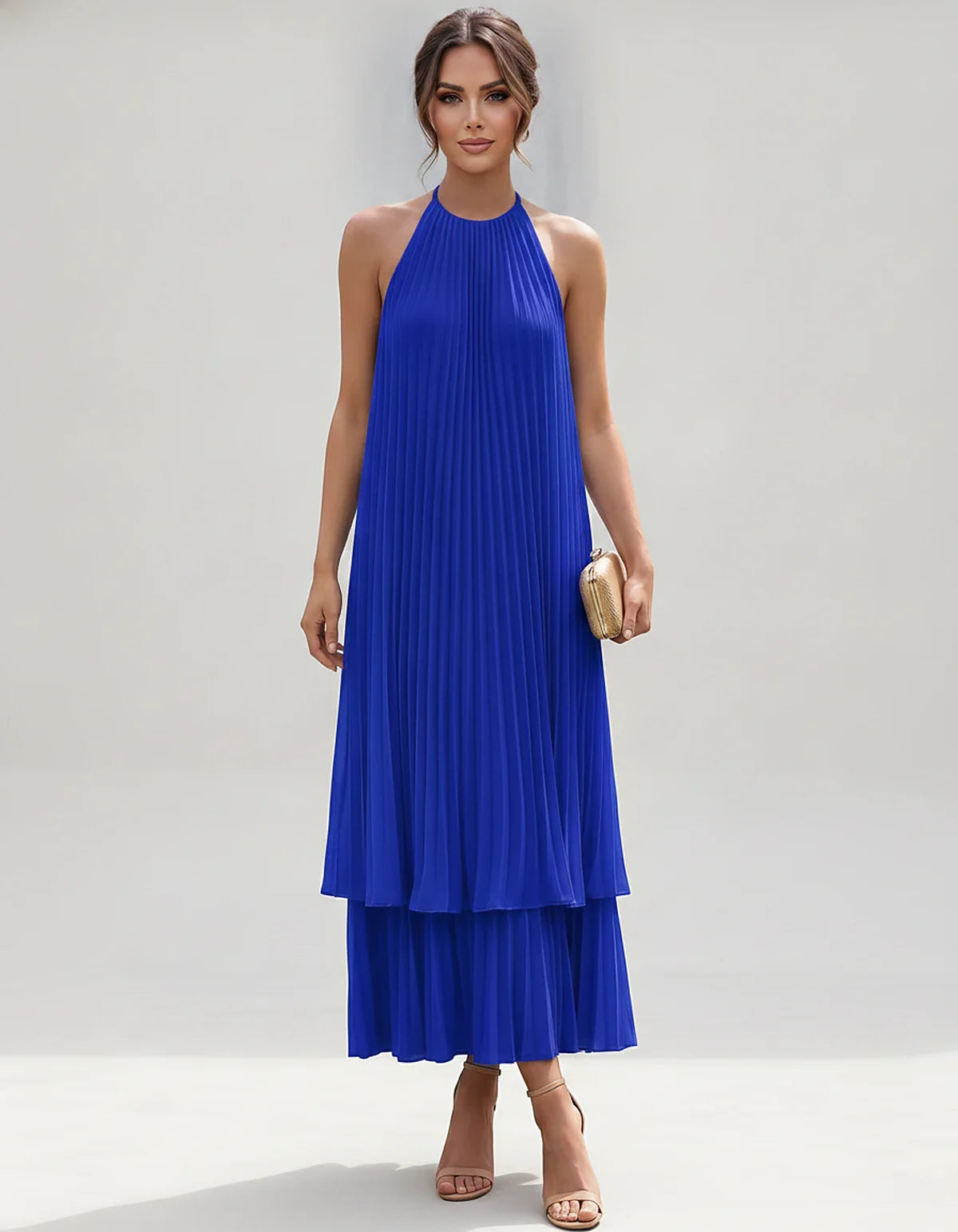 Pleated Chiffon Sleeveless Halter Neck A-Line Midi Dress for Party, Cocktail, Evening, Wedding Guest & Summer Events, front v | SKU: SMD-582746193857421-ROYALBLUE-L,SMD-582746193857421-ROYALBLUE-M,SMD-582746193857421-ROYALBLUE-S,SMD-582746193857421-ROYALBLUE-XL,SMD-582746193857421-ROYALBLUE-XS