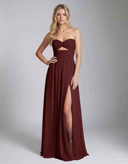 Chiffon Strapless Sweetheart A-Line Maxi Dress with High Slit for Party, Cocktail, Evening, Wedding Guest & Summer Events, fr
