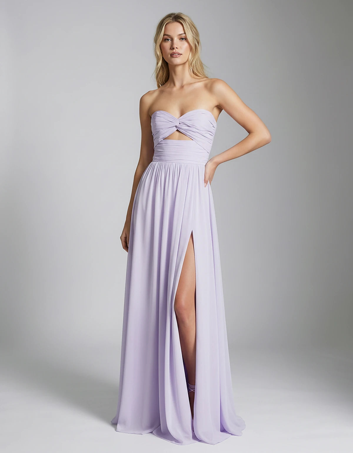 Chiffon Strapless Sweetheart A-Line Maxi Dress with High Slit for Party, Cocktail, Evening, Wedding Guest & Summer Events, fr