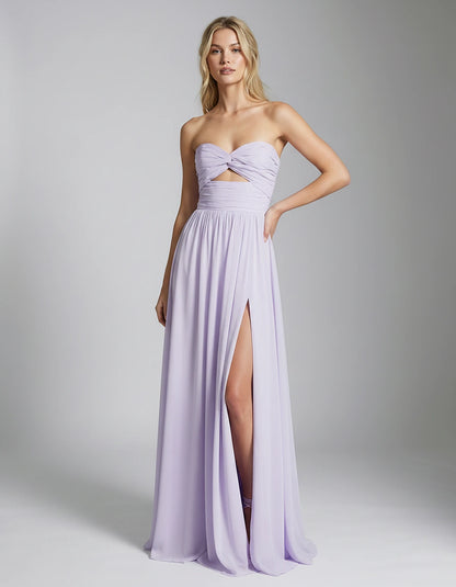 Chiffon Strapless Sweetheart A-Line Maxi Dress with High Slit for Party, Cocktail, Evening, Wedding Guest & Summer Events, fr