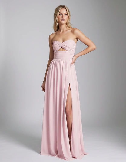 Chiffon Strapless Sweetheart A-Line Maxi Dress with High Slit for Party, Cocktail, Evening, Wedding Guest & Summer Events, fr