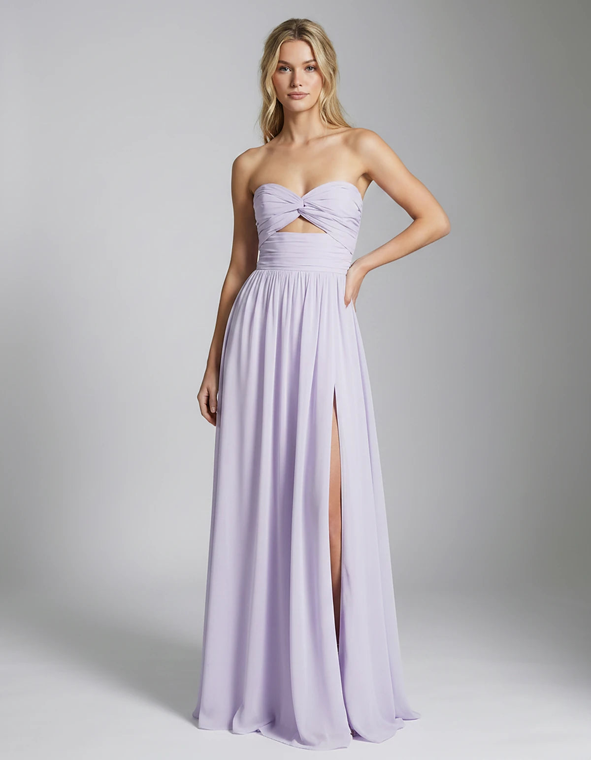 Chiffon Strapless Sweetheart A-Line Maxi Dress with High Slit for Party, Cocktail, Evening, Wedding Guest & Summer Events, fr