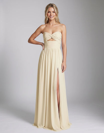 Chiffon Strapless Sweetheart A-Line Maxi Dress with High Slit for Party, Cocktail, Evening, Wedding Guest & Summer Events, fr